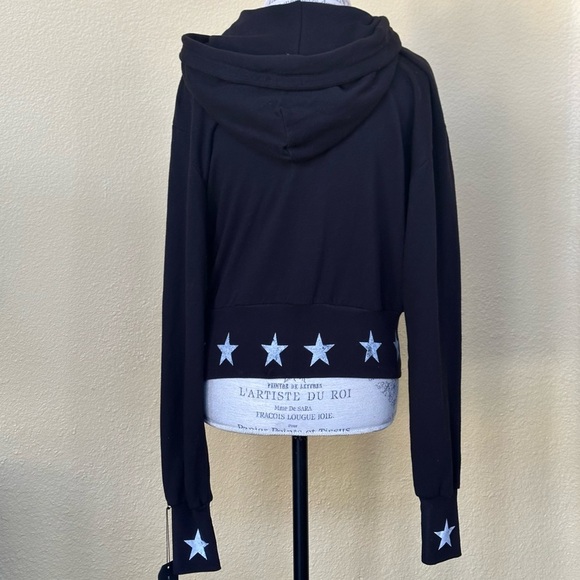 Michael Lauren Black Cropped Kaholo Star Print Hooded Jacket Small New With Tags - Picture 9 of 13